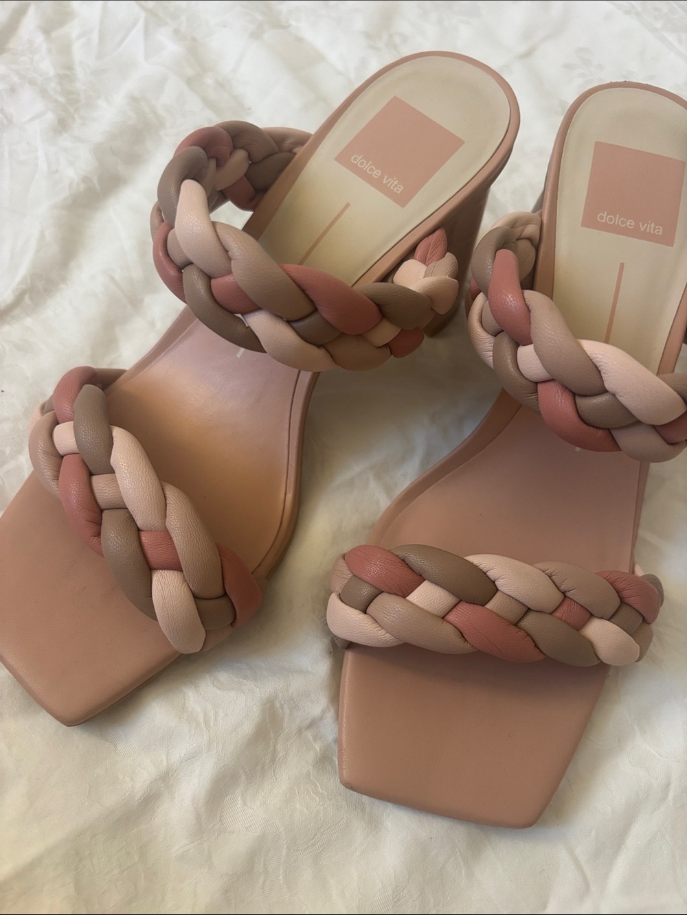Dolce Vita Braided Double-Strap Mules in Blush, Mauve & Taupe, Sz 7.5